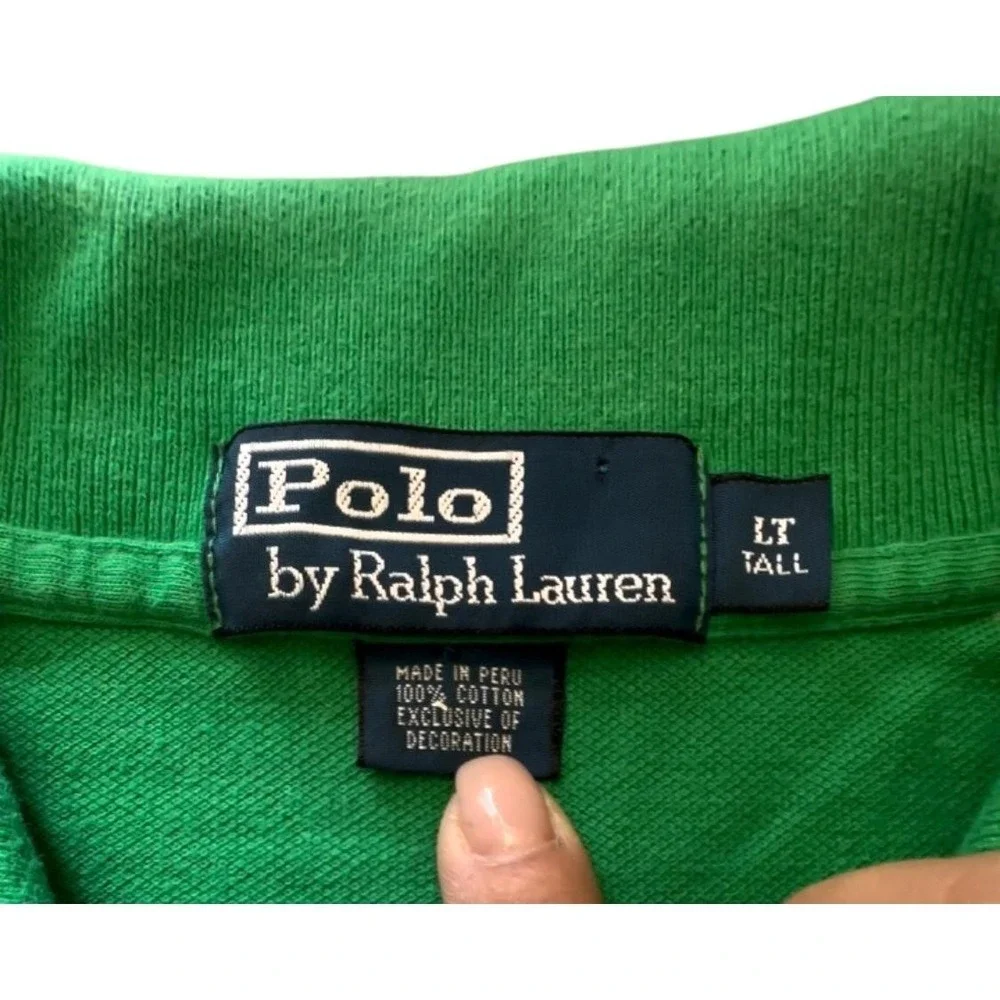 Polo Ralph Lauren Mens Green White Striped Short Sleeve Polo Shirt LT Tall